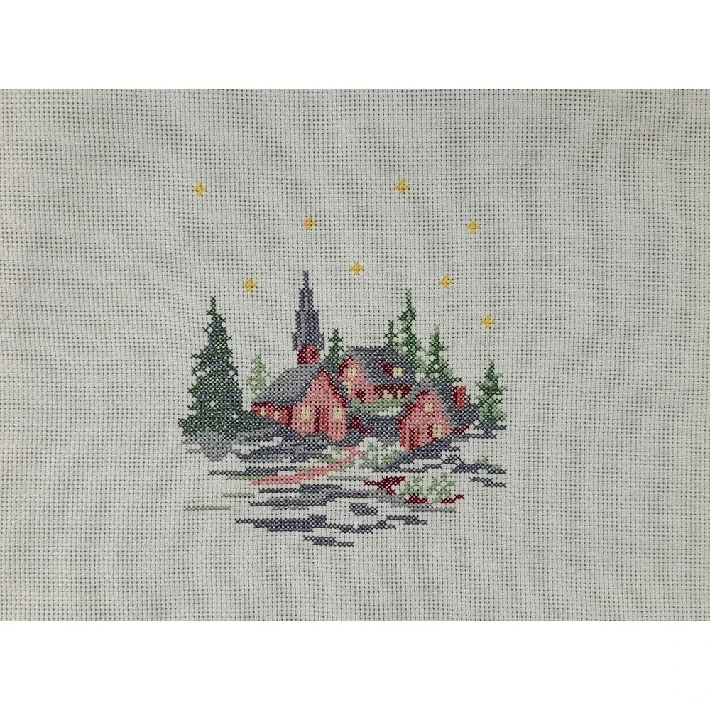 Handmade Needlepoint Christmas Village Scene Wall Art Decor 15